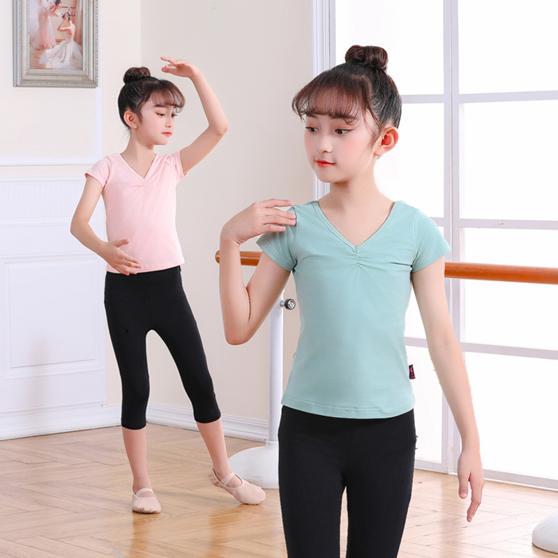 儿童舞蹈夏季短袖上衣分体套装女童舞蹈服少儿中国舞练功服体操服