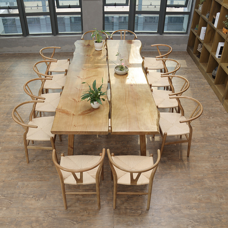 速发中式实木办公桌会议室创意原木大板洽谈培训桌椅图书长方形阅