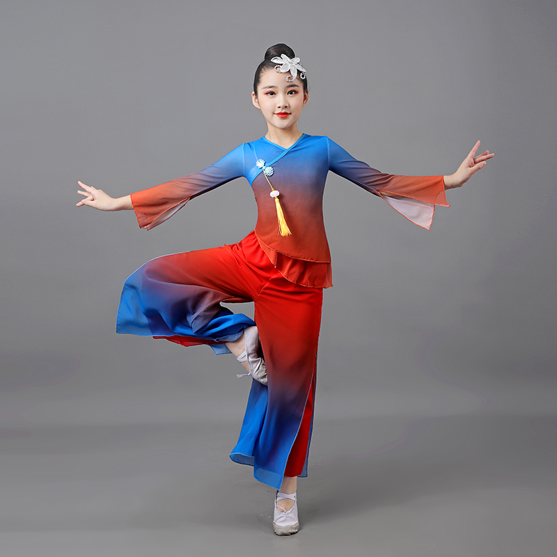 儿童古典舞演出服身韵纱衣练功服中国风舞蹈考级表演服扇子舞女童