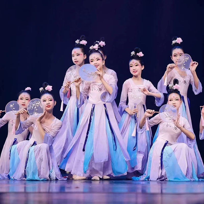 古典舞演出服儿童江南少女春三月胭脂妆桃花笑中国风舞蹈表演汉服