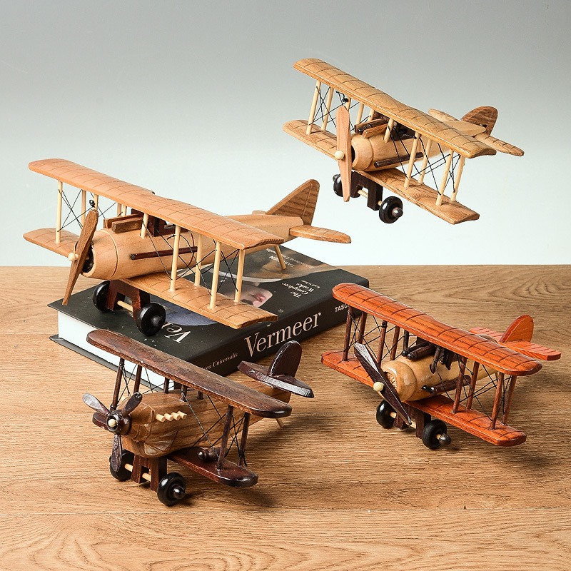 美式复古木质飞机摆件家居客厅滑翔机桌面酒吧餐厅模型个性装饰品