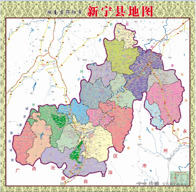 2022年9月湖南省邵阳市新宁县定制交通旅游行政乡镇村落分布地图