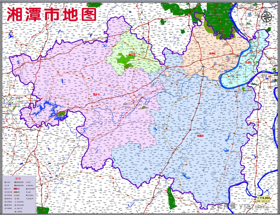 2022年10月湖南湘潭市行政地图湘乡韶山市雨湖岳塘区湘潭县112x86