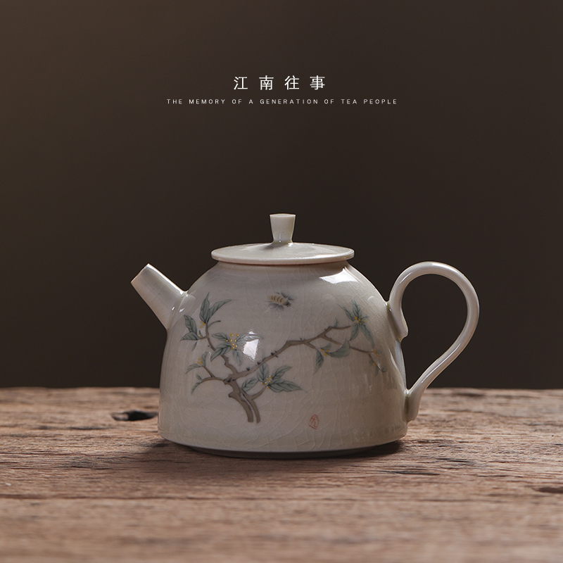 寒舍茶具日式复古青釉茶壶陶瓷功夫茶具家用小泡茶壶创意冰裂单壶
