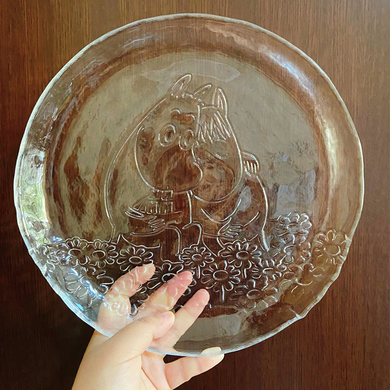 手工制作水晶玻璃北欧风童趣创意姆明相拥盘子 餐盘水果盘 无盒