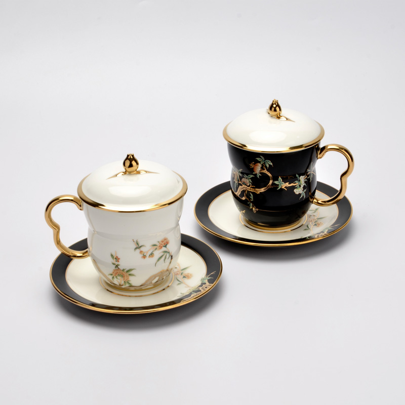 夫人瓷石榴家园中式永丰源陶瓷杯对杯咖啡杯正品宫廷风办公室茶杯