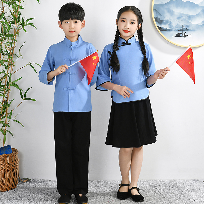 儿童民国风服装中山装五四青年学生合唱演出服少年中国说朗诵服装
