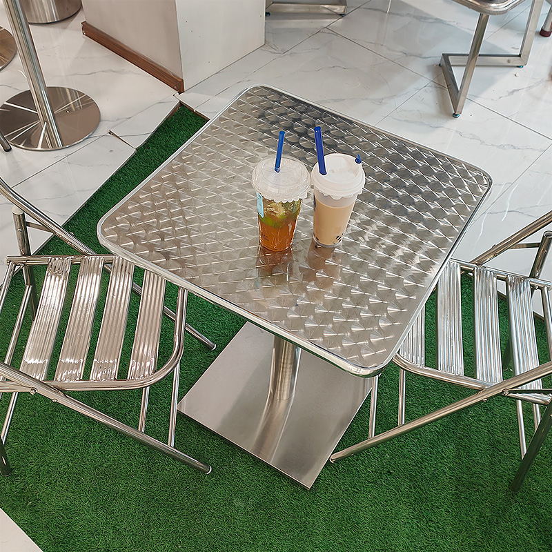 商用不锈钢桌子小圆桌工业凤烧烤店奶茶店咖啡厅金属复古折叠桌椅