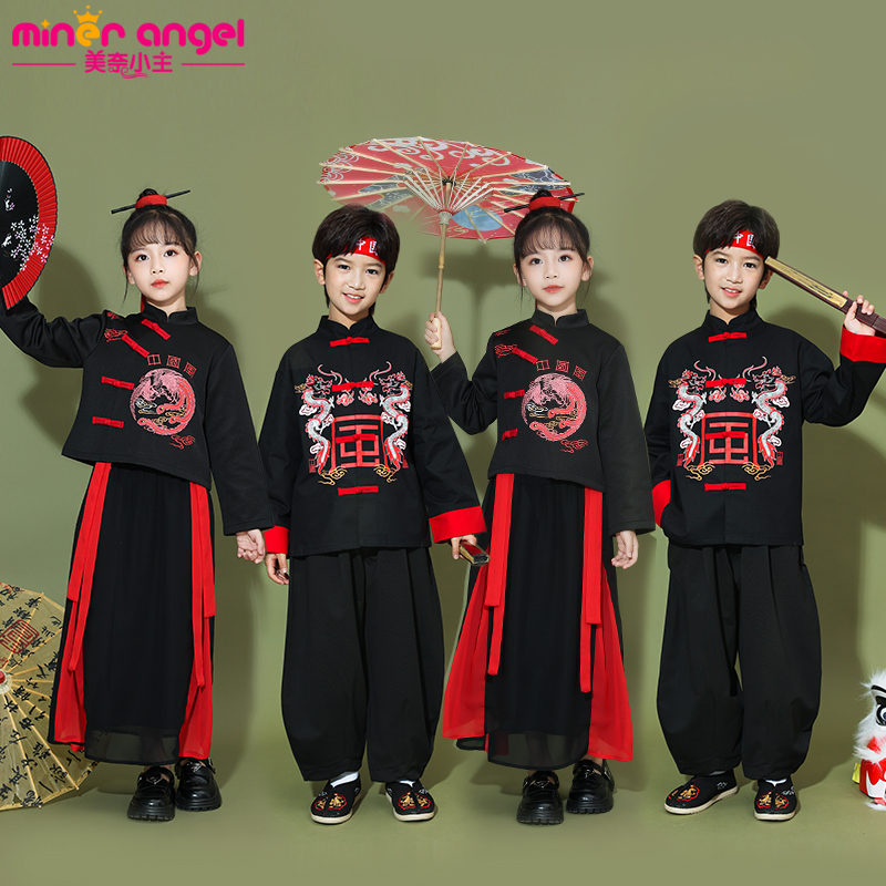 生学啦啦队演出服小童儿运动会开幕式中国风古装女童汉服男童唐装