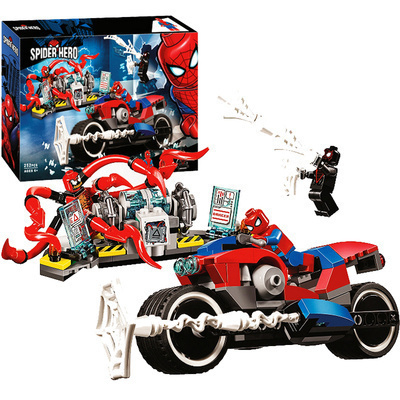 中国积木超级英雄蜘蛛侠摩托车救援任务76113男孩子拼装玩具11186