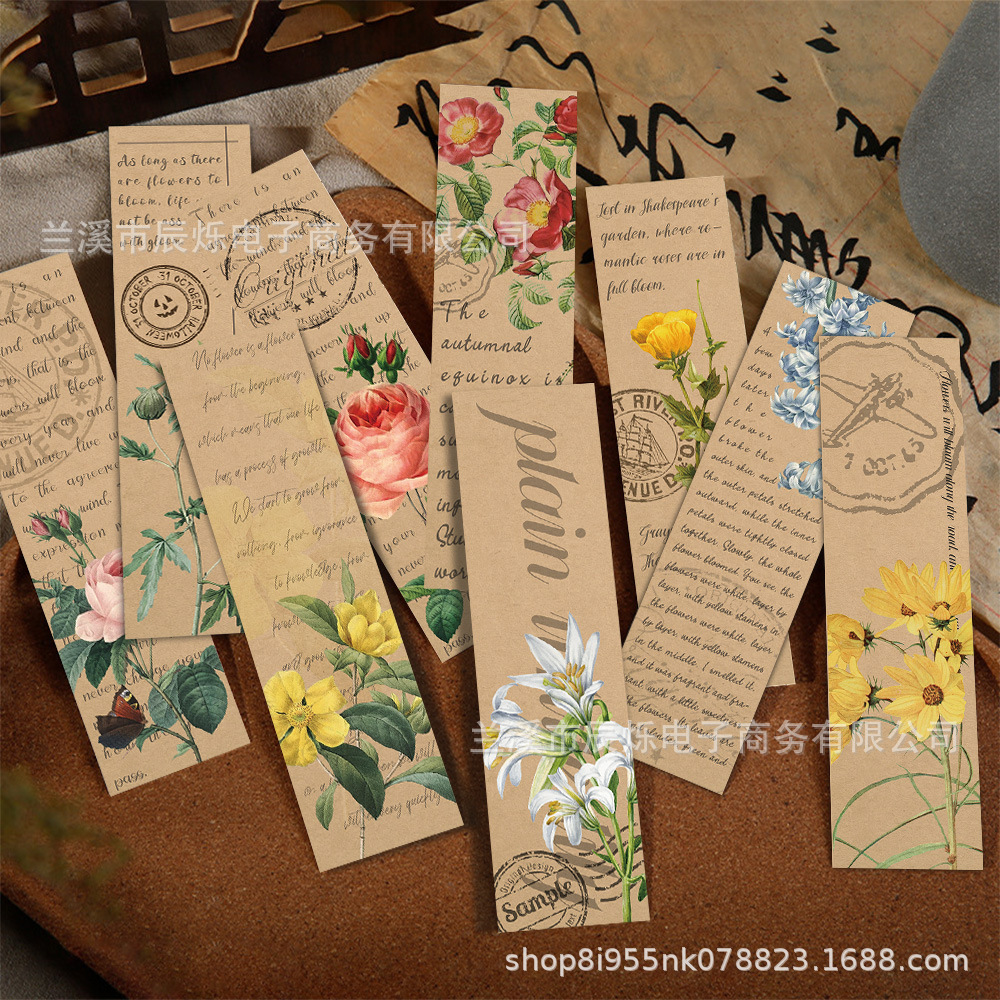30张复古植物花卉书签古风高级感书籍diy小众装饰学生阅读标注卡