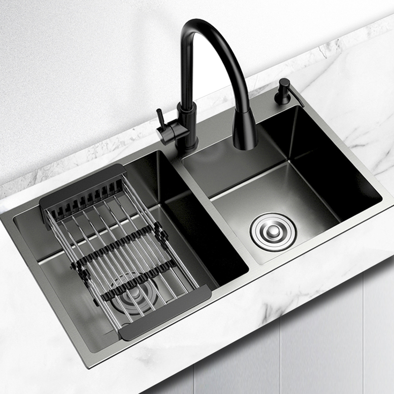 304不锈钢水槽双槽套装厨房家用手工加厚洗碗槽洗菜盆水池台下盆
