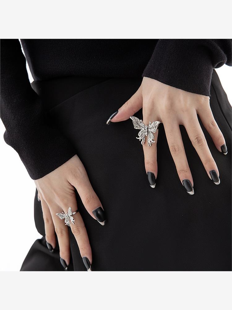 925纯银蝴蝶戒指女时尚设计高级感个性饰品新潮小众冷淡风指环