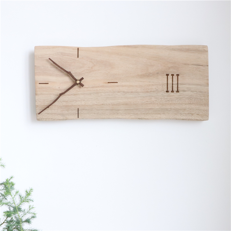 复古简约长方形实木挂钟原木切割自然边艺术时钟个性极简家居装饰
