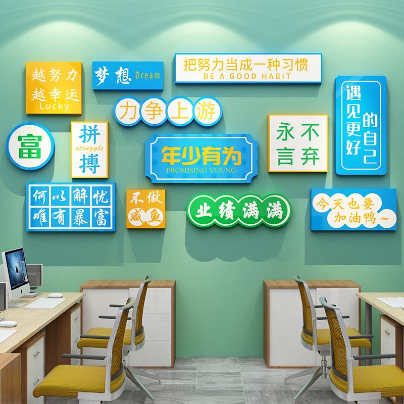 公司企业办公会议室文化墙面装饰布置员工团队励志墙贴画激励标语