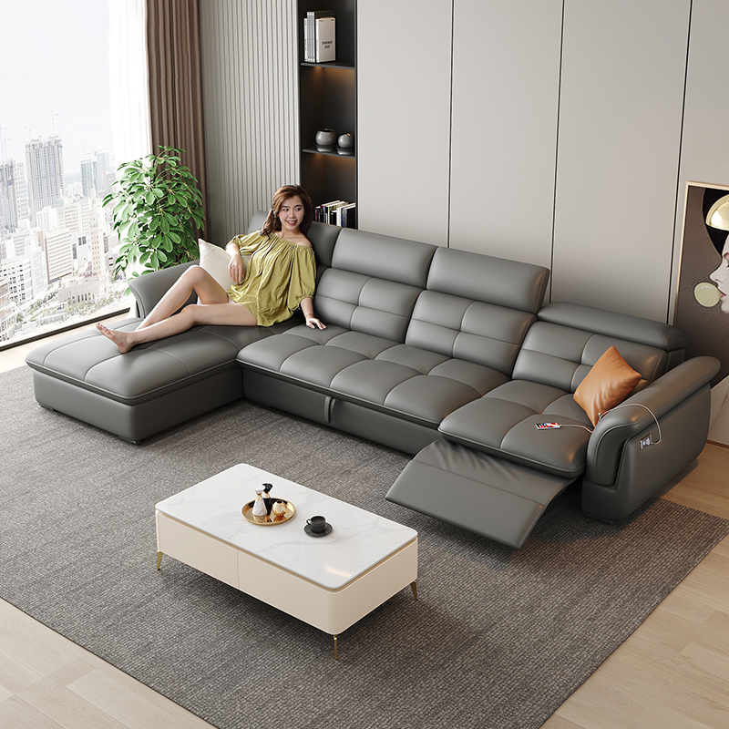 康柏尼意大利进口超纤皮沙发电动功能沙发大中小户型伸缩现代简约