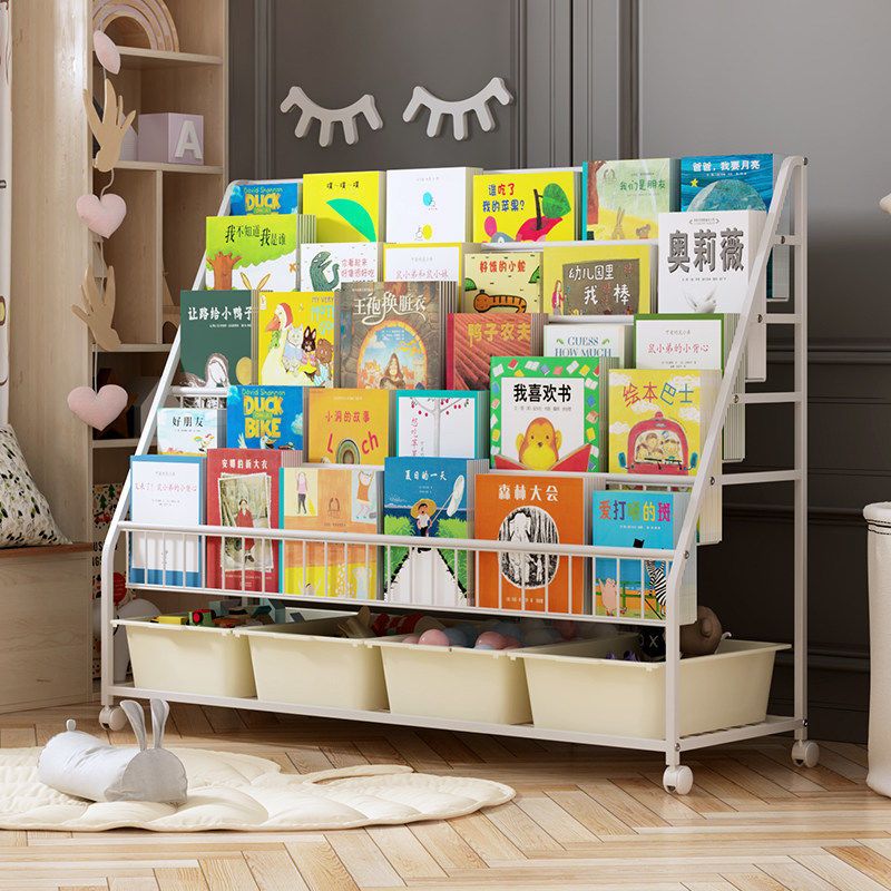儿童书架绘本架宝宝玩具图书文具收纳架家用多层落地置物一体书柜