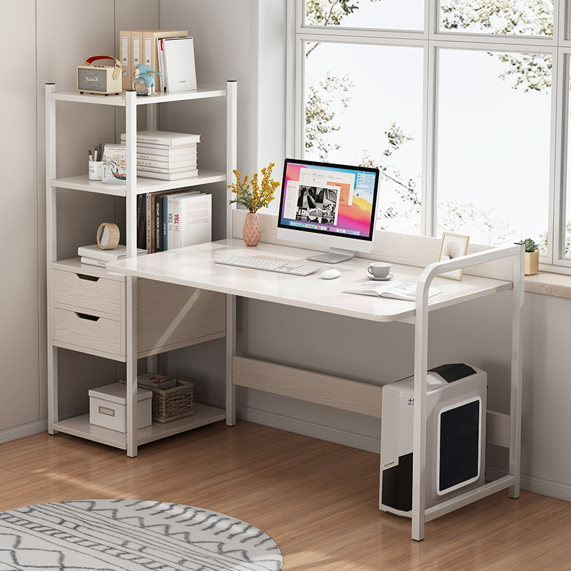 电脑台式桌书柜书架一体桌家用卧室学生学习桌办公写字桌转角书桌
