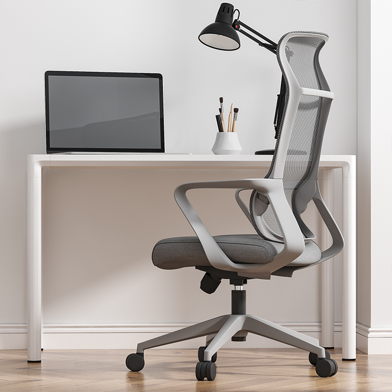办公室人体工学椅护腰家用办公椅黑灰色职员椅透气网布可躺升降椅