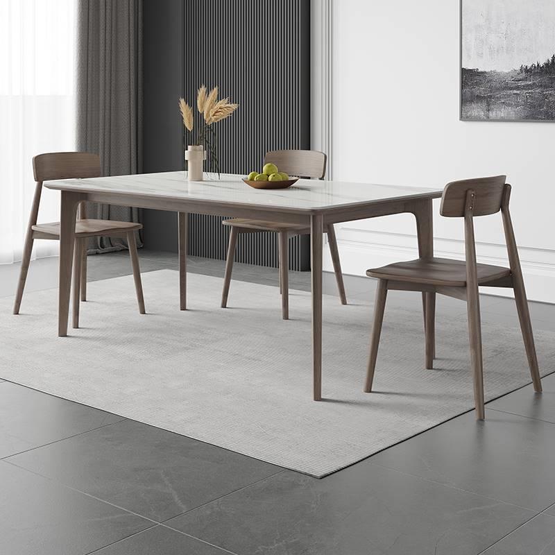 现代简约实木餐桌小户型北欧意式轻奢长方形白蜡木岩板餐桌椅组合