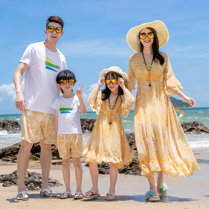 DM2359 悦海悦贝2023新款亲子装 一家三口母女装海边度假沙滩裙