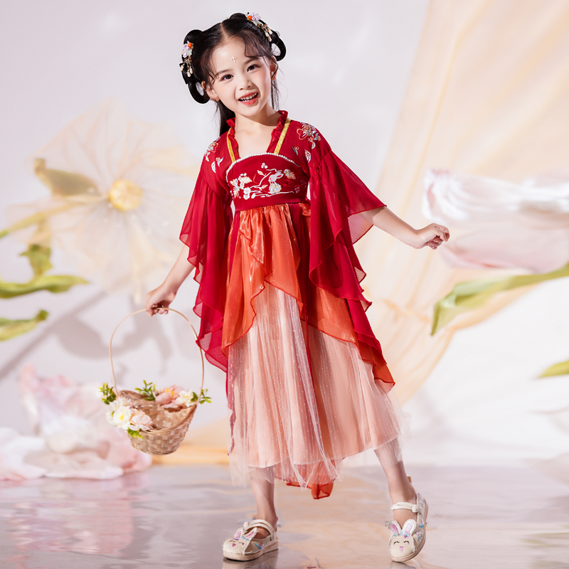 现货速发汉服连衣裙短袖中国风夏季幼儿园表演服古风超仙端午公主