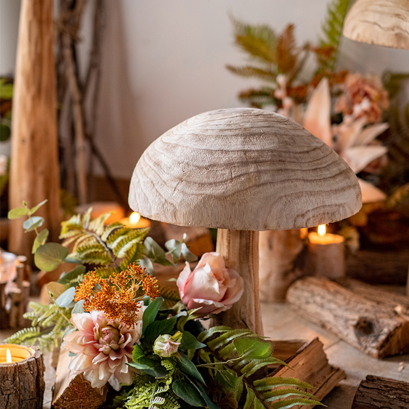 木质蘑菇摆件侘寂风创意落地艺术品复古民宿花园庭院造景软装摆设