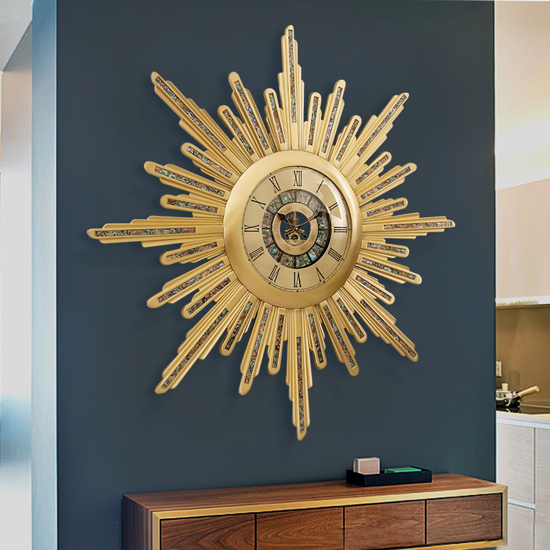 极速现代黄铜轻奢钟表欧式个性挂钟玄关客厅装饰艺术太阳钟表豪华