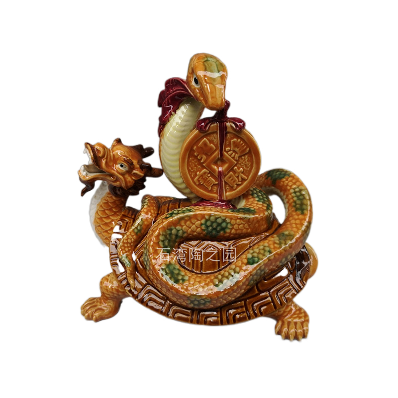石湾公仔陶瓷家居装饰摆件中式风玄武趋吉客厅桌面吉祥物龙头龟蛇