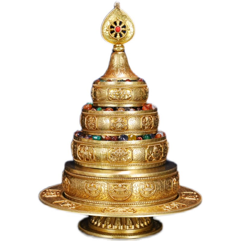 曼扎盘纯铜藏式放尼泊尔三十七堆供金色家用曼茶罗供摆件修盘