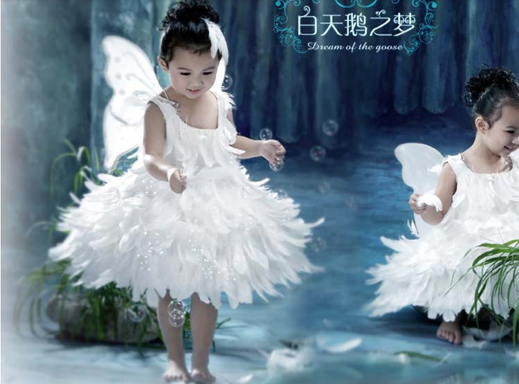 六一儿童演出服小天使表演服女花童服装天使翅膀羽毛蓬蓬纱公主裙