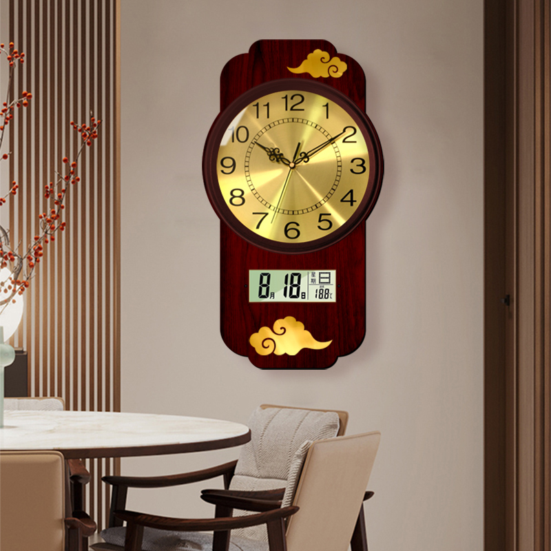 万年历免打孔新中式挂钟家用中国风客厅大时钟装饰挂钟钟表新中式
