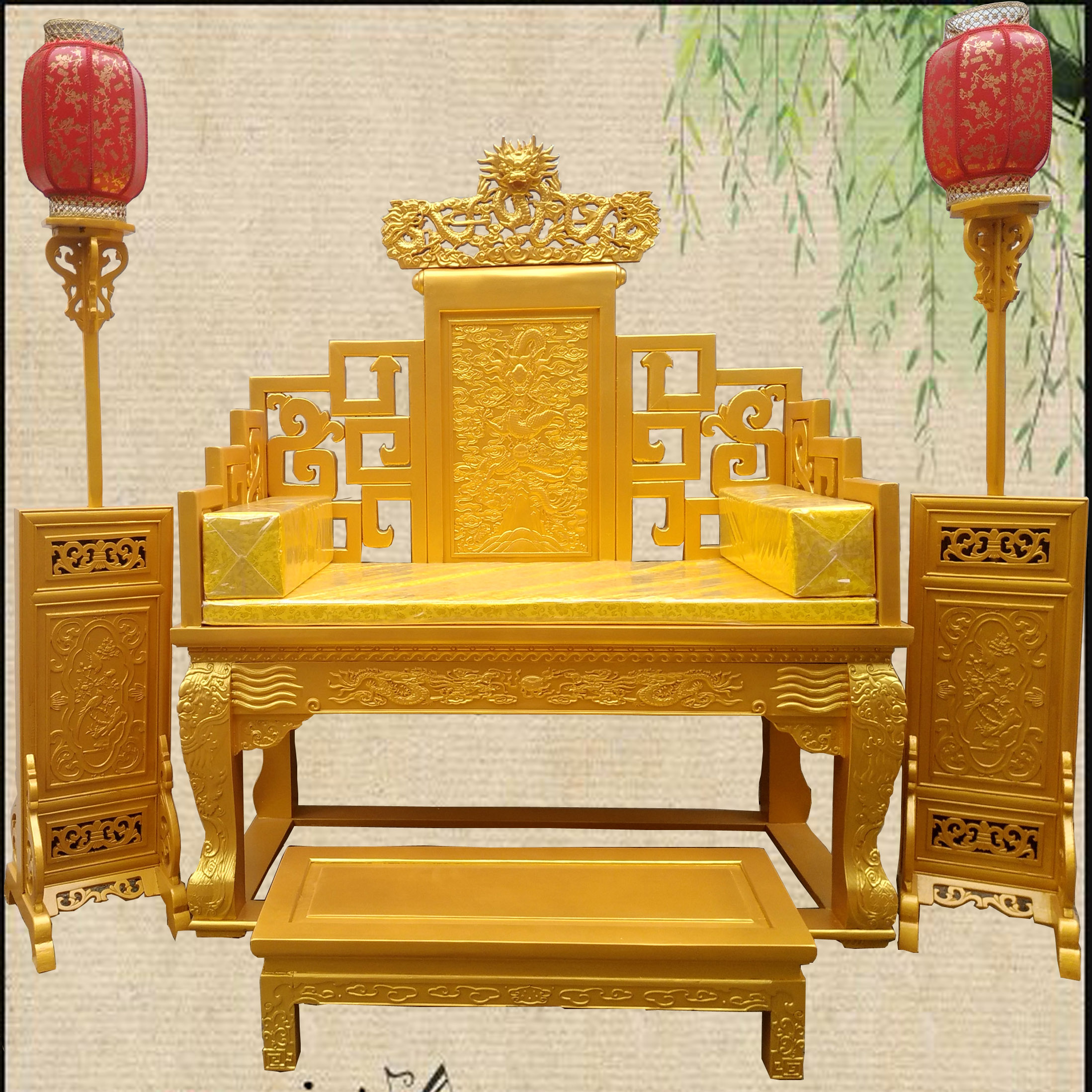 龙椅明清仿古实木宝座 帝王龙椅圈椅 太师椅皇宫椅黄金漆修禅椅子