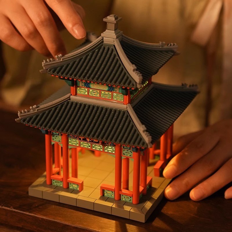 晚峰颐和园知春亭榫卯积木迷你版中国古建筑模型玩具礼品益智拼搭