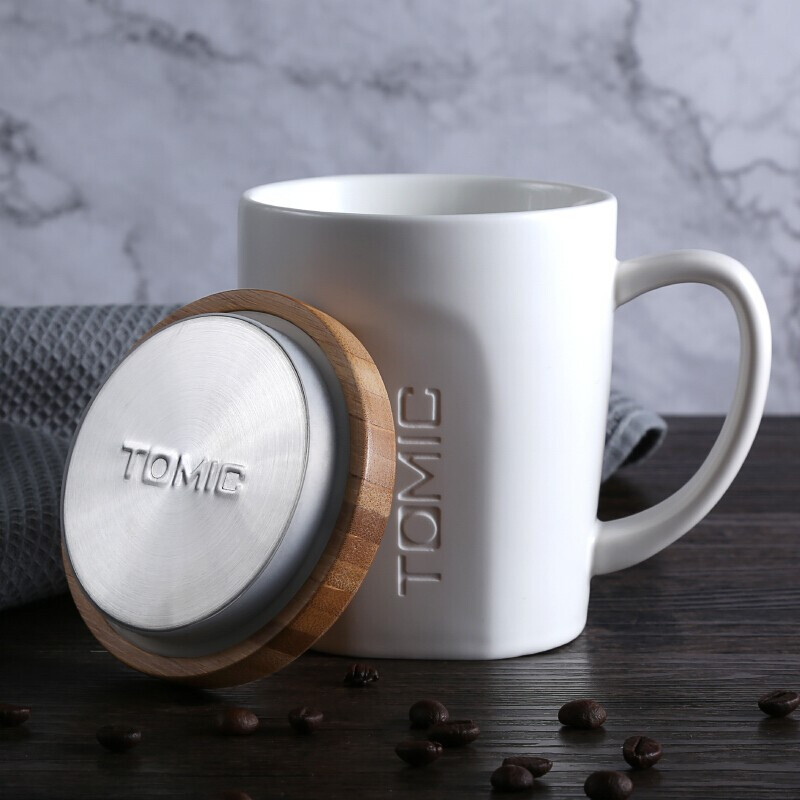 tomic特美刻马克杯陶瓷咖啡水杯带盖勺子办公室情侣团购定制刻字