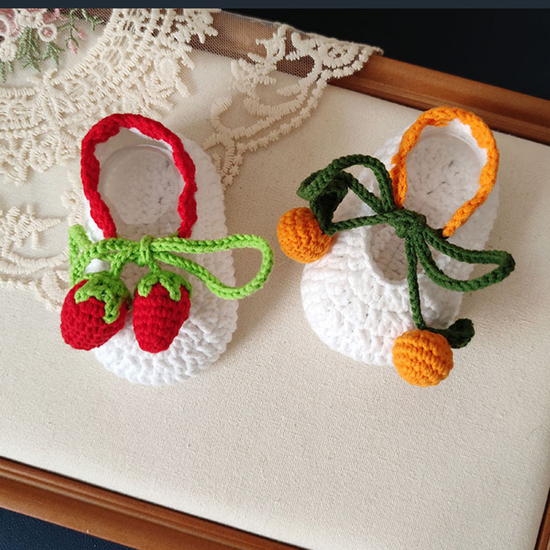 【佛系手作】DIY钩针毛线编织宝宝鞋草莓橙子宝宝毛线鞋材料包