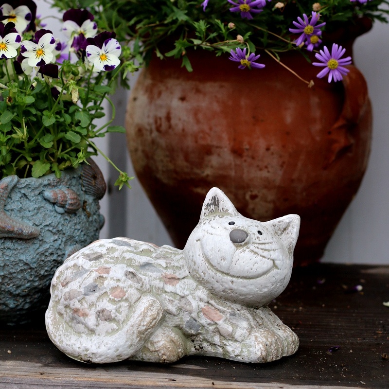 花园小猫咪仿石头装饰 庭院多肉花盆造景 阳台户外小狗工艺品摆件