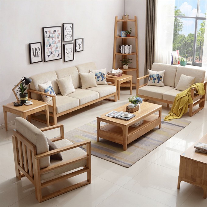 全实木沙发木质客厅北欧简约现代组合家用沙发三人原木质北欧风格