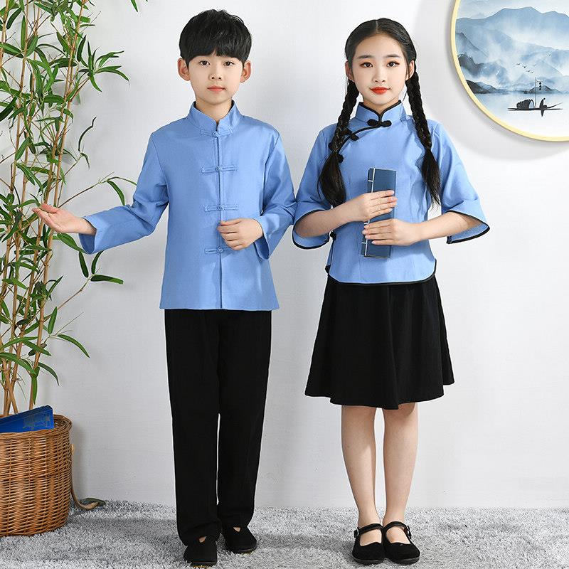 民国风五四青年装儿童朗诵演出服少年中国说学生服装诗歌合唱比赛