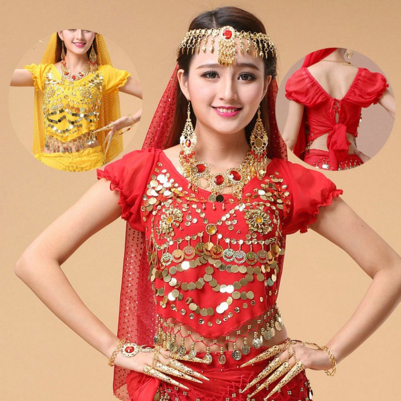 肚皮舞服装印度舞蹈表演出服衣服民族舞新疆舞肚皮舞短袖上衣S331