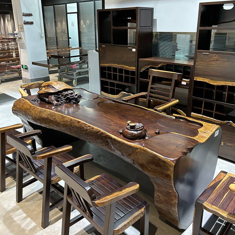 新款黑檀大板实木原木红木茶桌茶台茶几一整体桌办公书桌餐桌画案