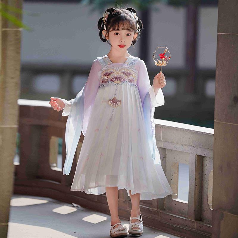 女童汉服连衣裙春季2024新款女孩儿童古风新中式中国风公主裙
