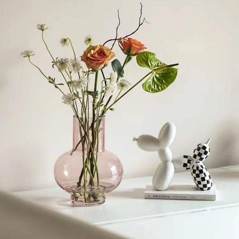 北欧风粉色花瓶玻璃餐桌家居客厅样板房装饰插干花水养培艺术摆件