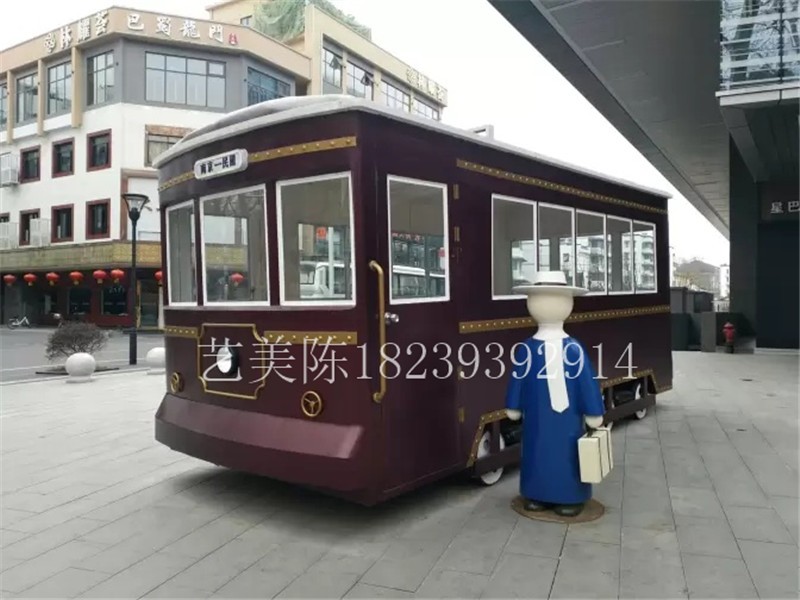 定制大型铁艺复古老上海有轨电车模型商场户外景区装饰品落地摆件