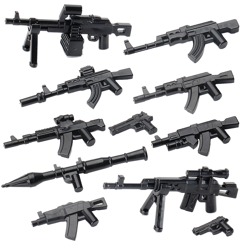 兼容乐高军事小人仔AK47系列AK74MAK12PKM第三方武器模型积木零件