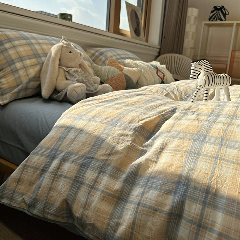 简约风春夏季床单四件套水洗棉被套被罩宿舍单人床三件套床上用品