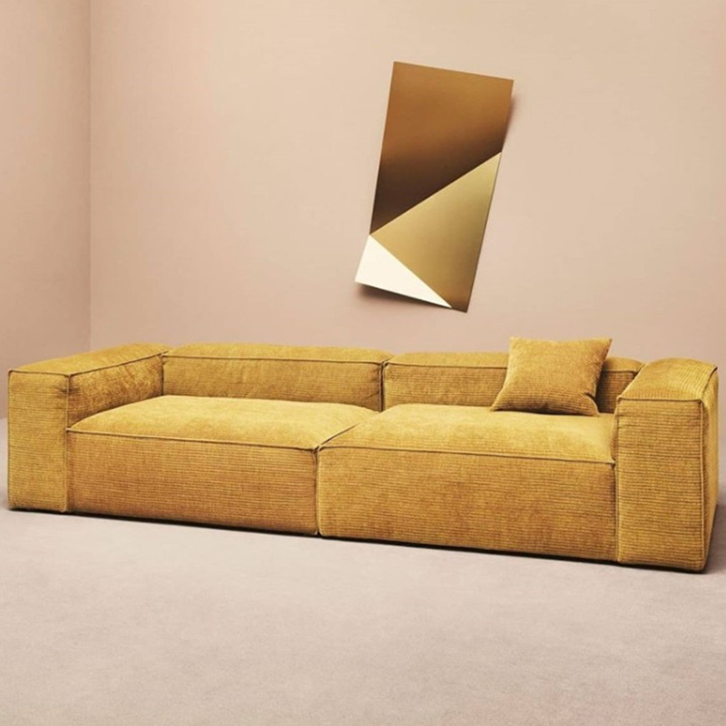 现代简约意式极简客厅小户型直排方块组合北欧复古整装灯芯绒沙发