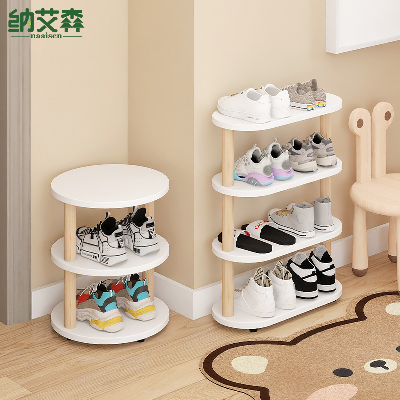 儿童鞋架圆形宝宝鞋柜进门婴儿专用窄小鞋架可爱门后架子小型木质