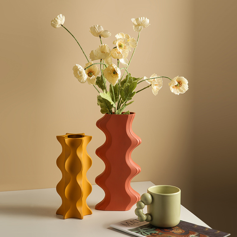 北欧几何花瓶莫兰迪陶瓷客厅插花干花装饰彩色艺术玄关样板房花器