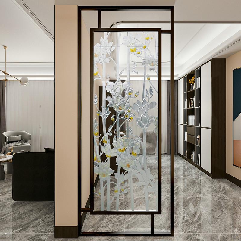 新中式透明钢化雕c花艺术玻璃隔断墙屏风家用装饰入户玄关客厅走